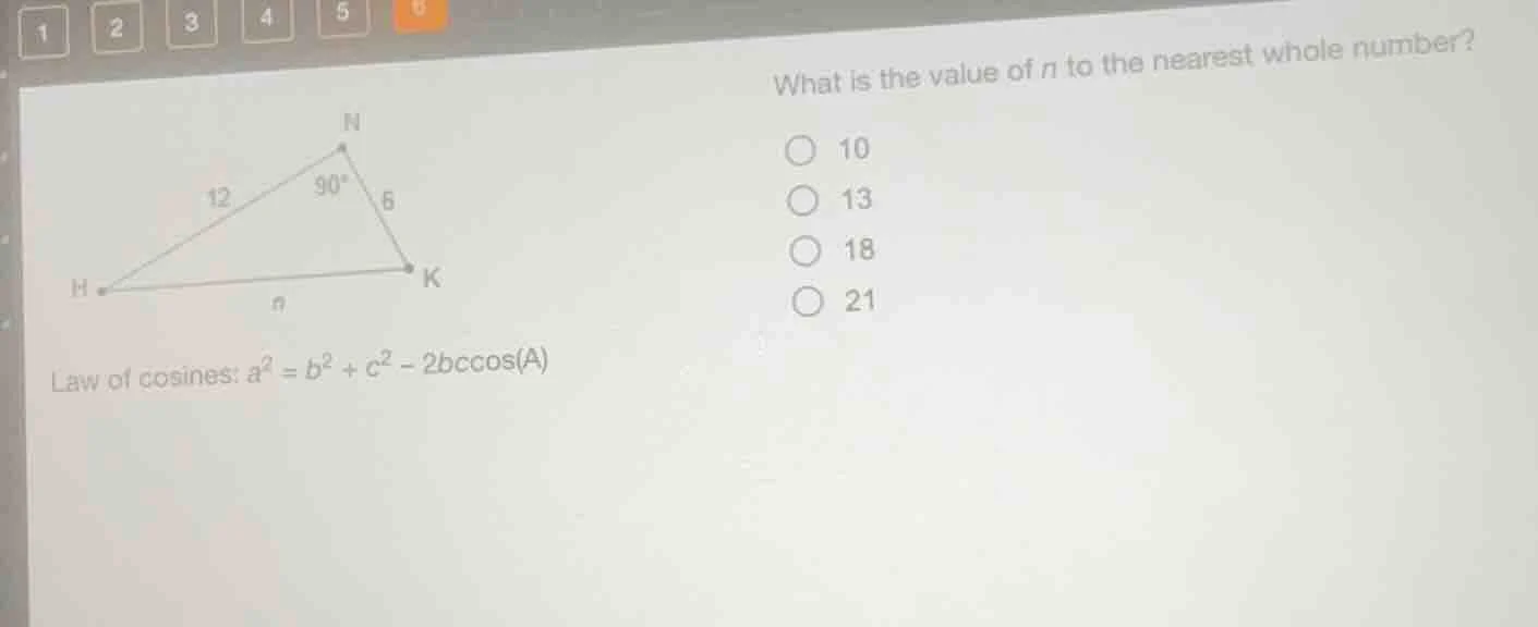 what is the value of n to the nearest whole number?○ 10○ 13○ 18○ 21law …