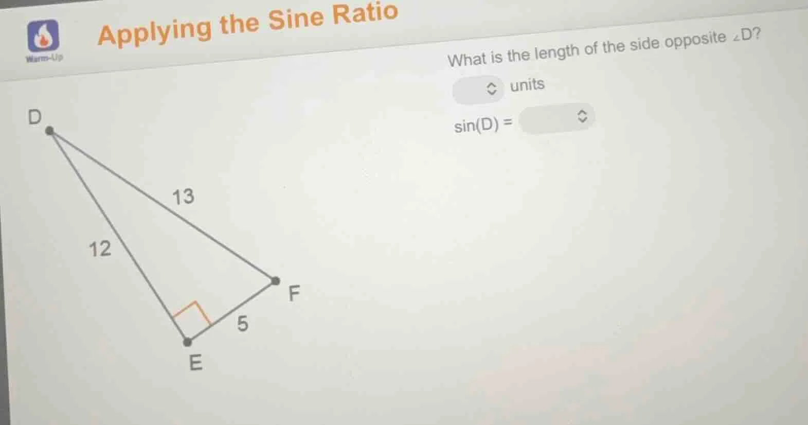 applying the sine ratio what is the length of the side opposite ∠d? uni…