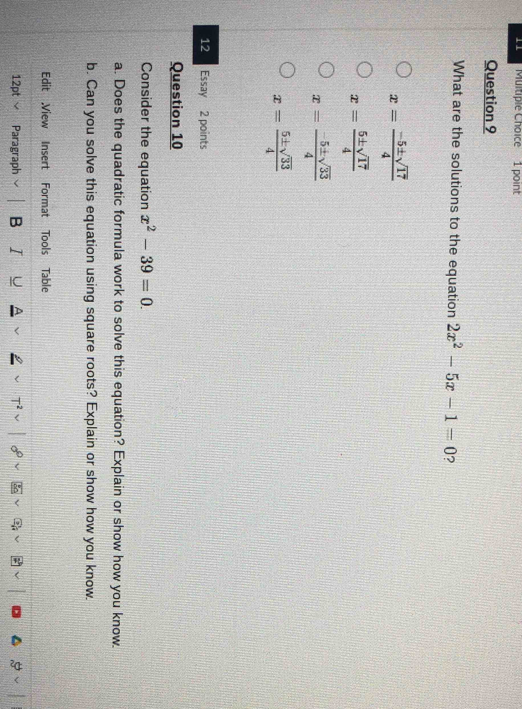 11 multiple choice 1 point question 9 what are the solutions to the equ…