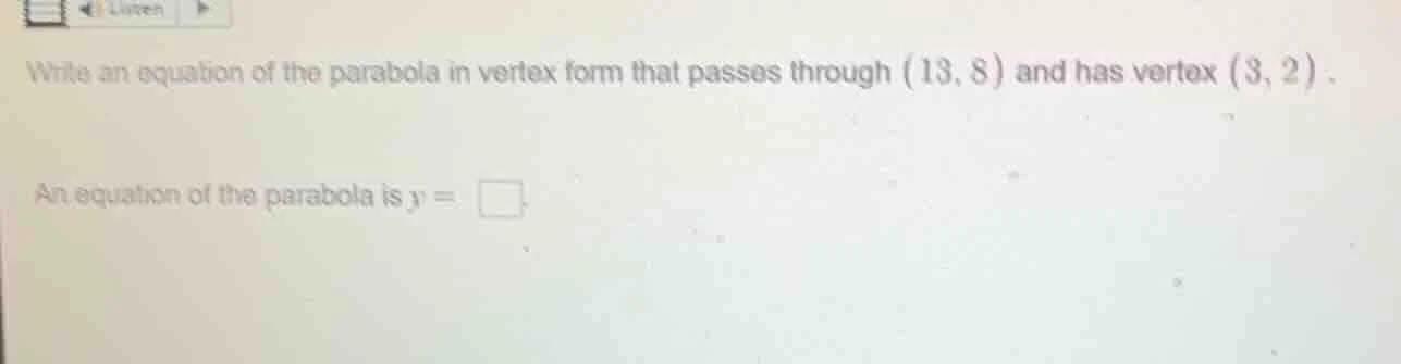 write an equation of the parabola in vertex form that passes through (1…