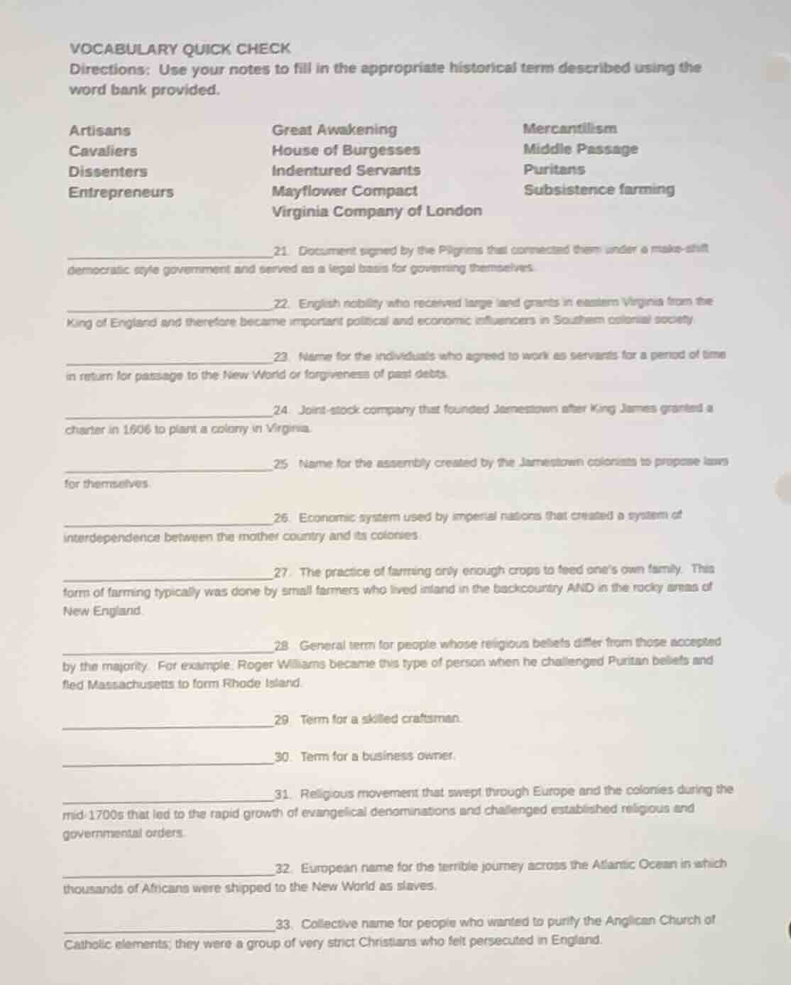 vocabulary quick check directions: use your notes to fill in the approp…