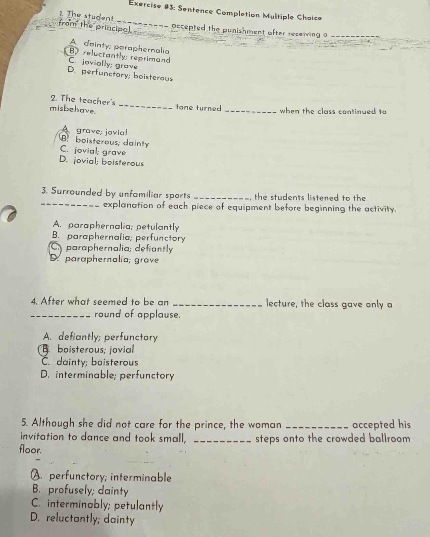exercise #3: sentence completion multiple choice 1. the student _______…