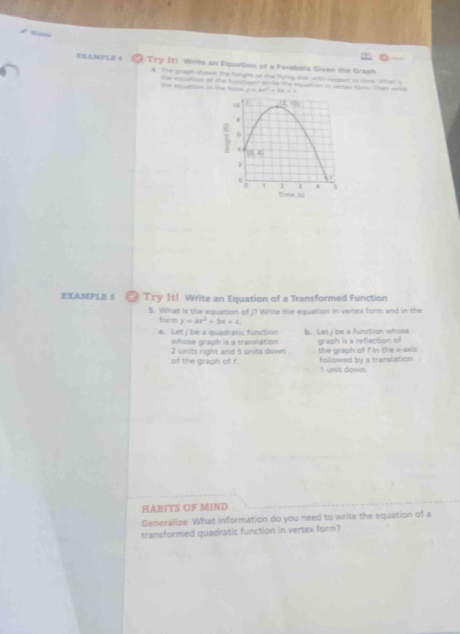 example 4try it! write an equation of a parabola given the graph4. the …