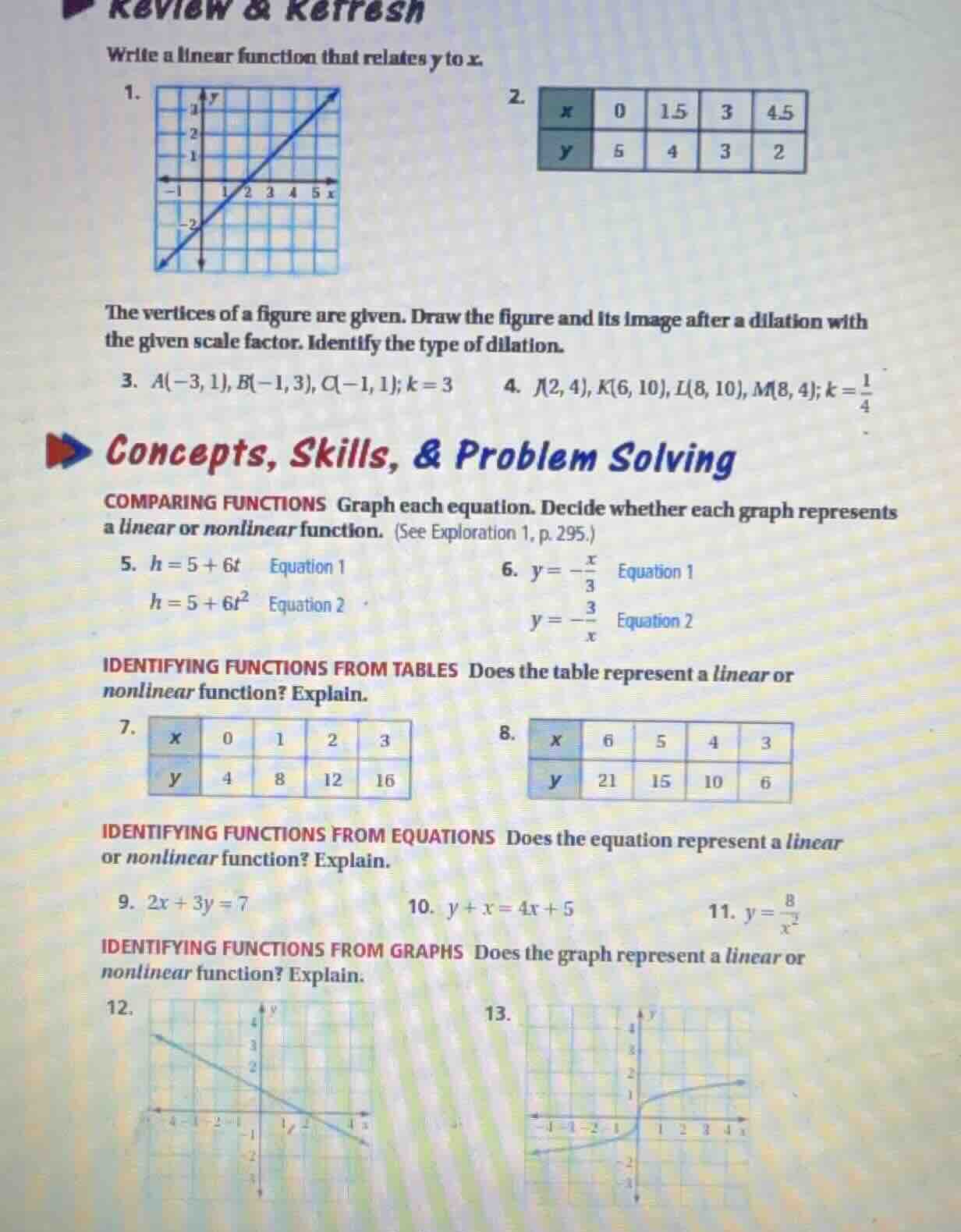 review & refresh write a linear function that relates y to x. 1. 2. | x…