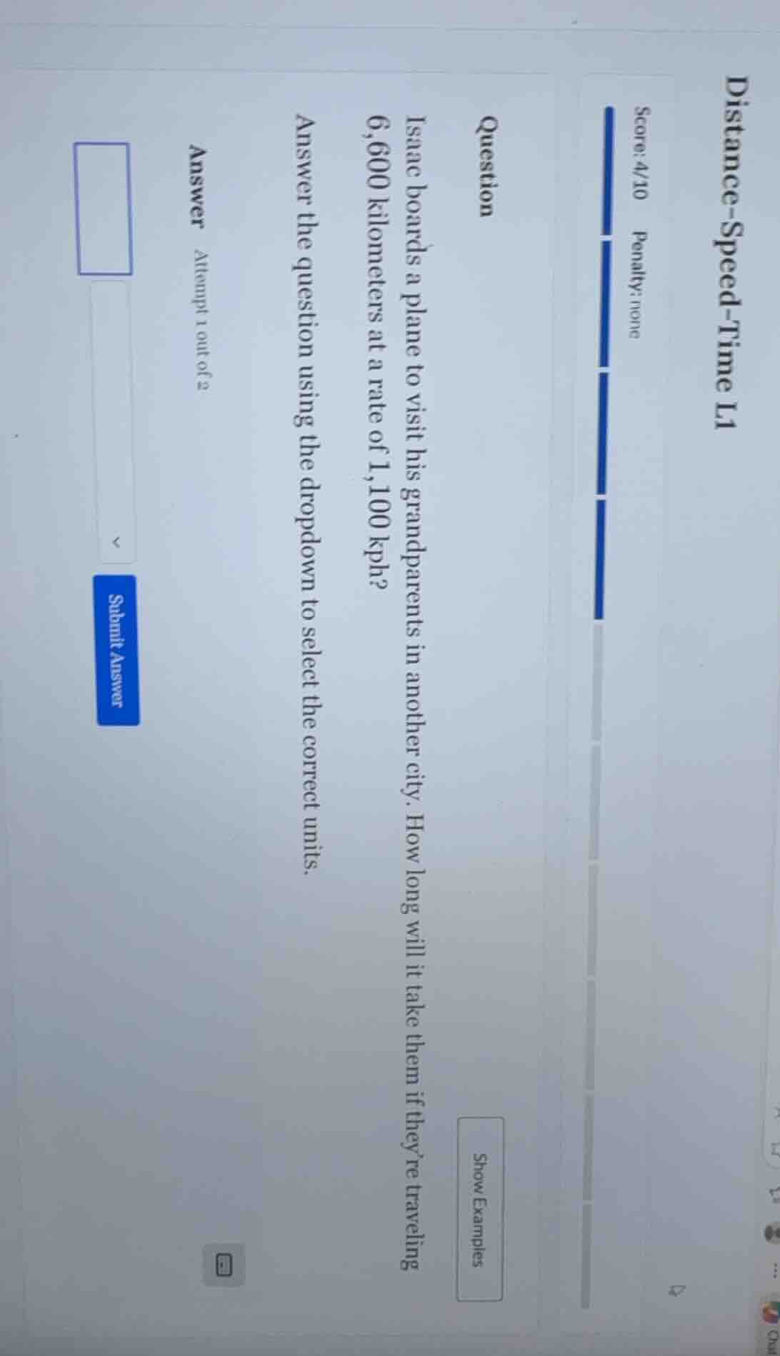 distance-speed-time l1 score:4/10 penalty: none question isaac boards a…