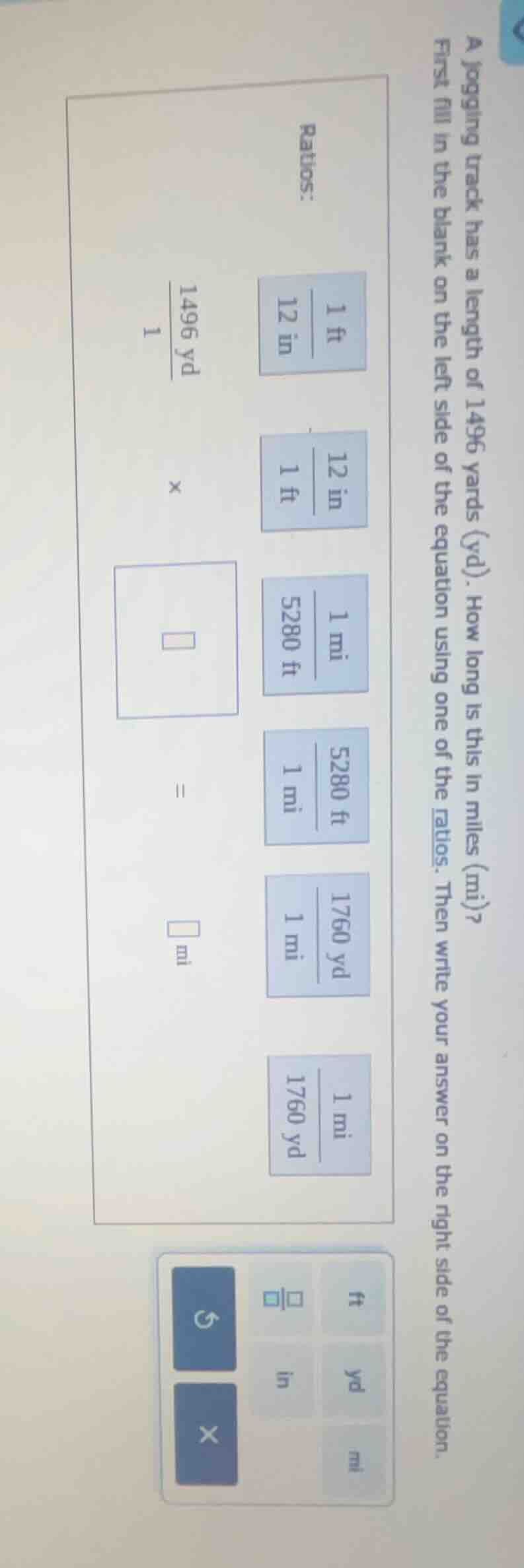 a jogging track has a length of 1496 yards (yd). how long is this in mi…