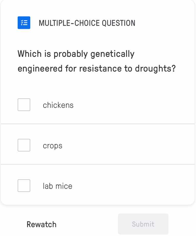 multiple-choice question which is probably genetically engineered for r…