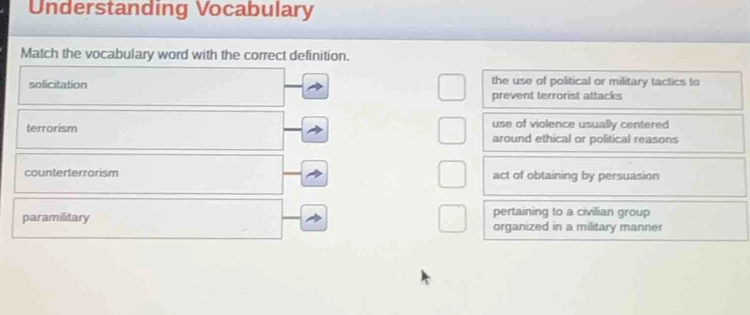 understanding vocabulary match the vocabulary word with the correct def…