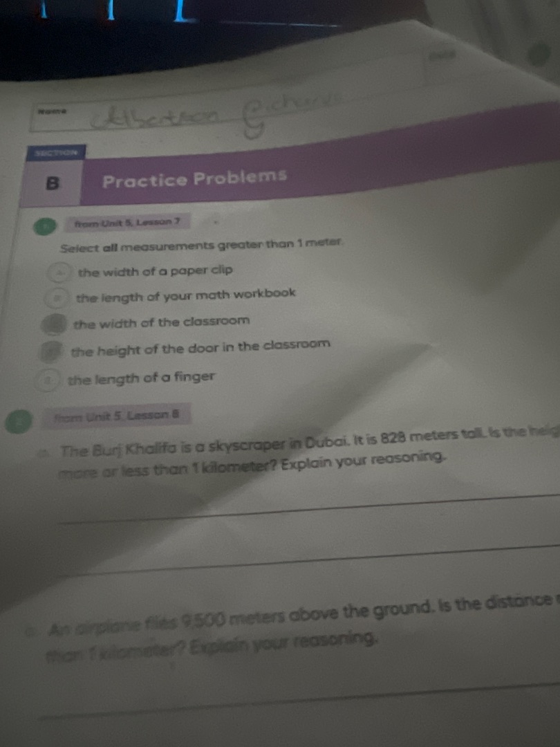 name section b practice problems from unit 5, lesson 7 1. select all me…