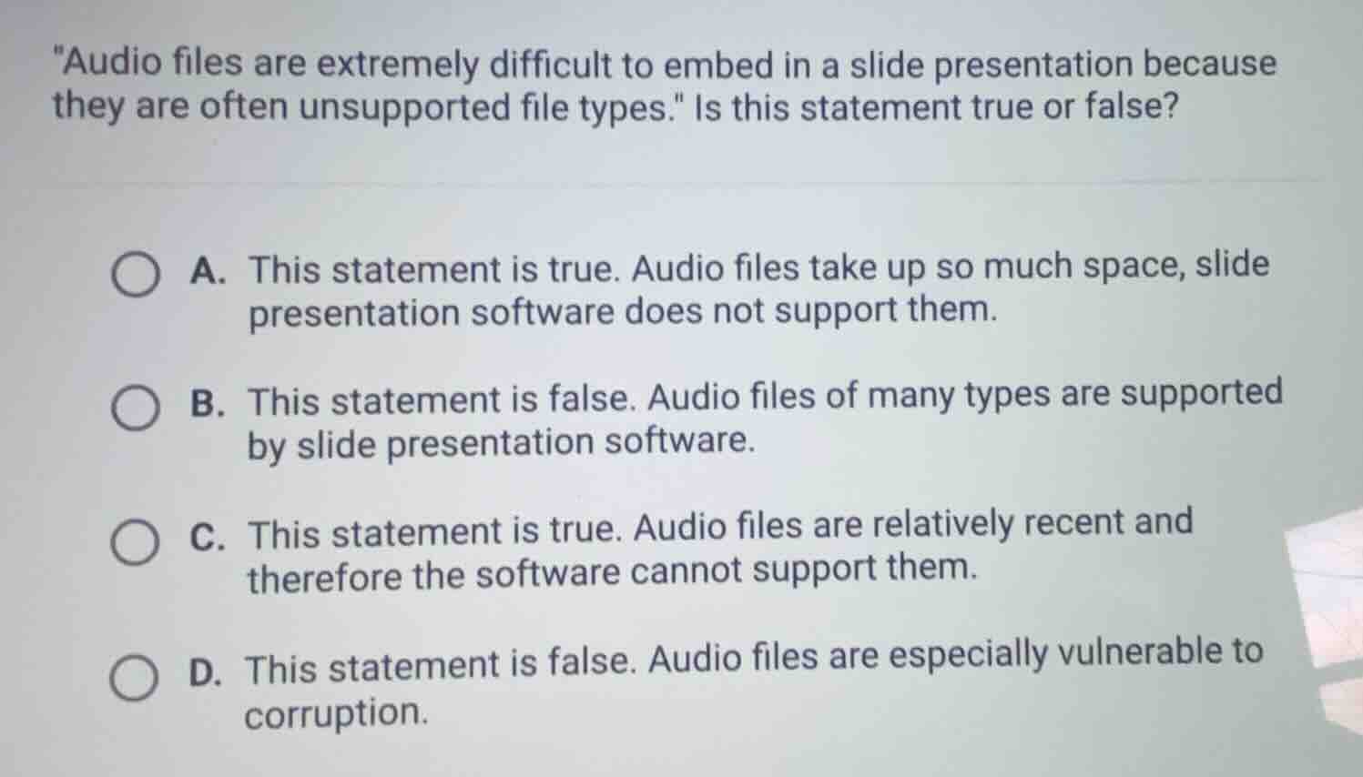\audio files are extremely difficult to embed in a slide presentation b…
