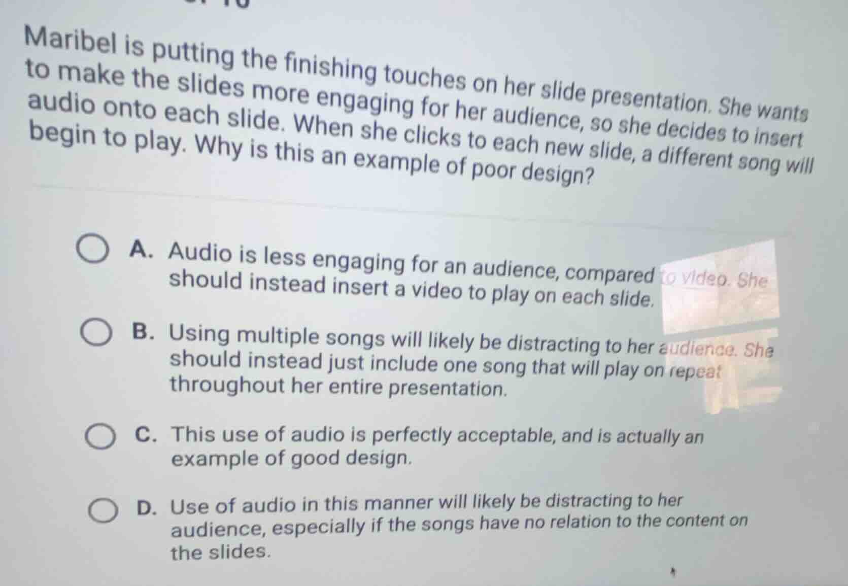 maribel is putting the finishing touches on her slide presentation. she…