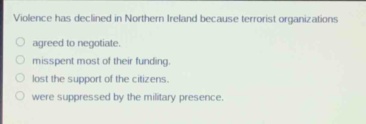violence has declined in northern ireland because terrorist organizatio…