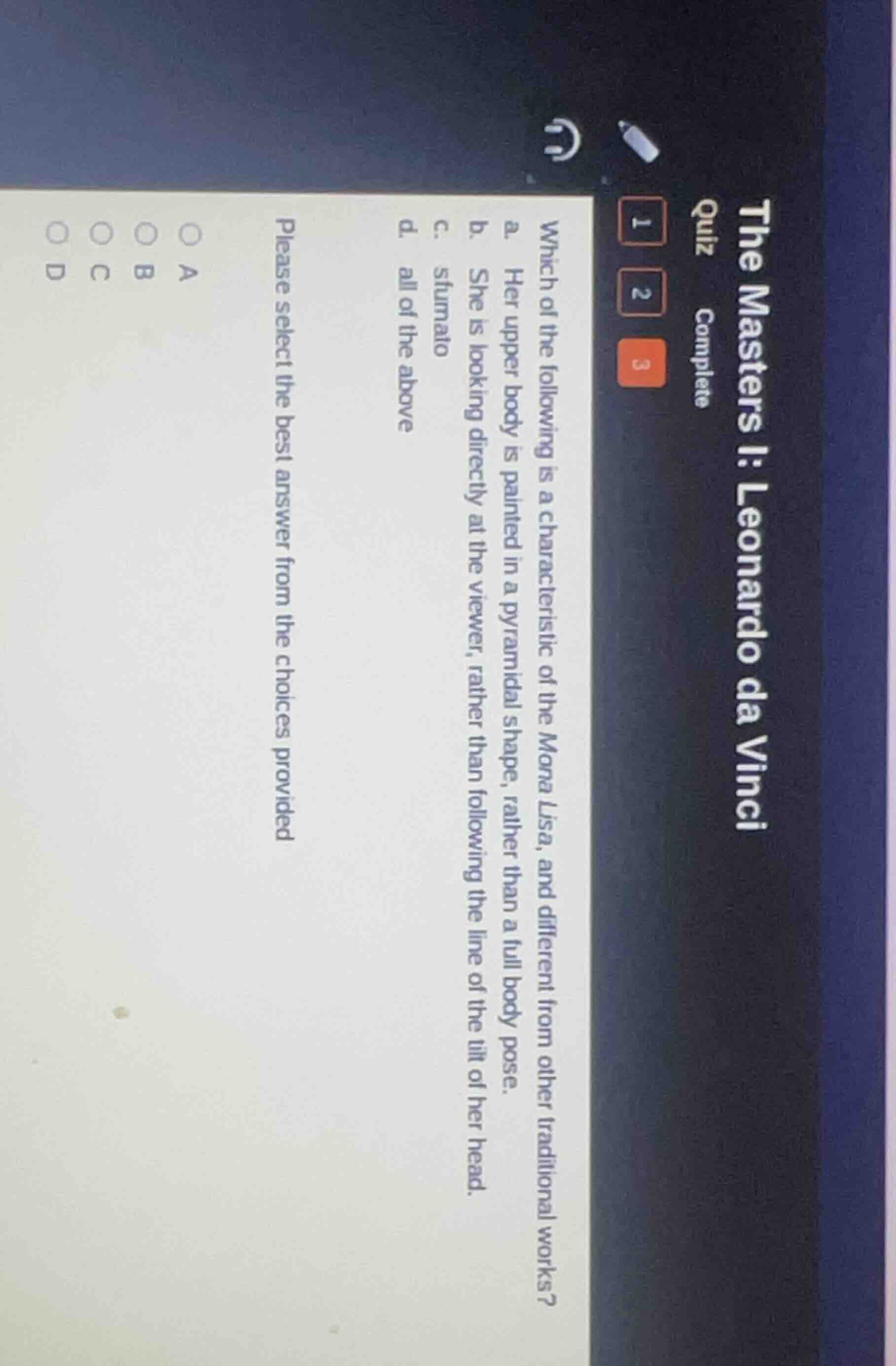 the masters i: leonardo da vinci quiz complete 1 2 3 which of the follo…