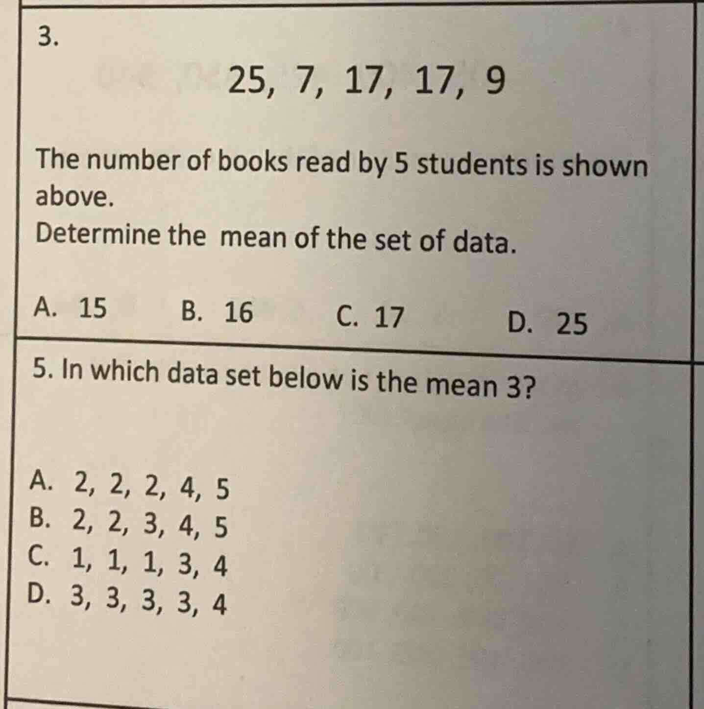 3. 25, 7, 17, 17, 9 the number of books read by 5 students is shown abo…