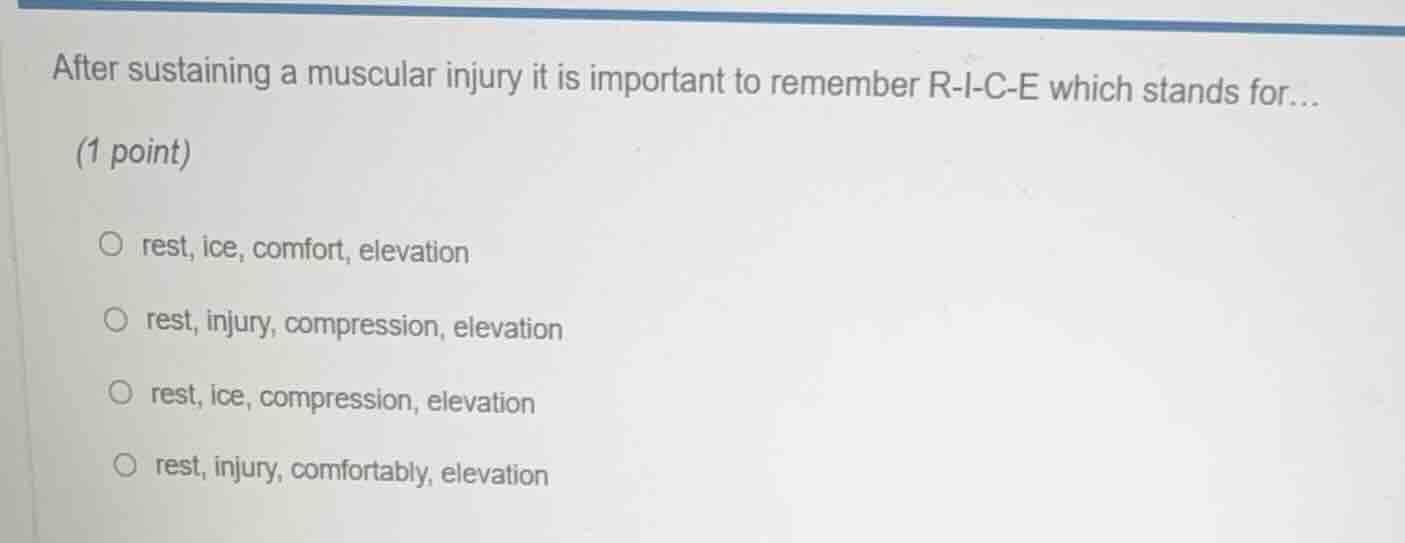 after sustaining a muscular injury it is important to remember r-i-c-e …