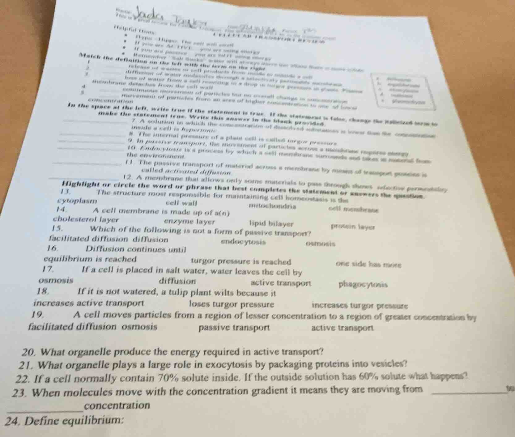 helpful hints:* hypo = hippo, the cell will swell* if you are active yo…