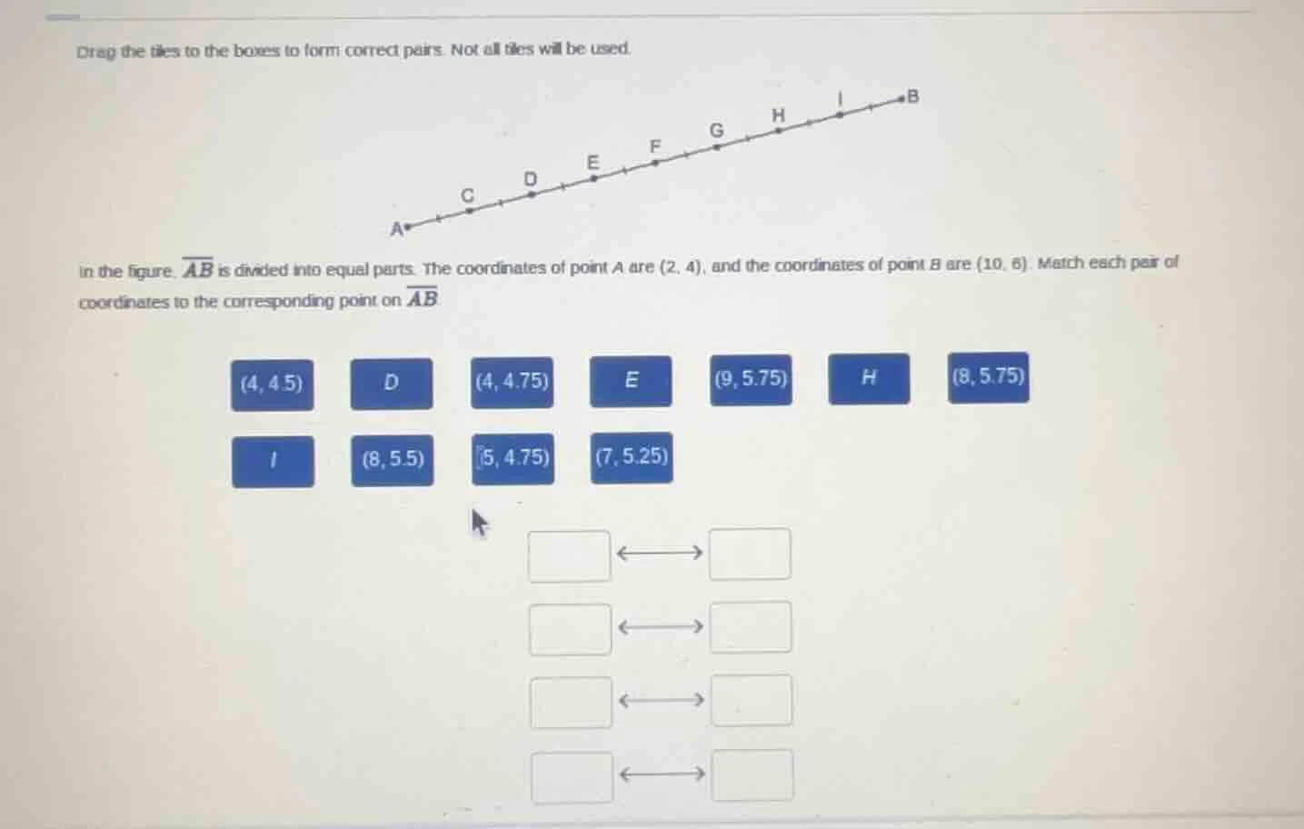 drag the tiles to the boxes to form correct pairs. not all tiles will b…