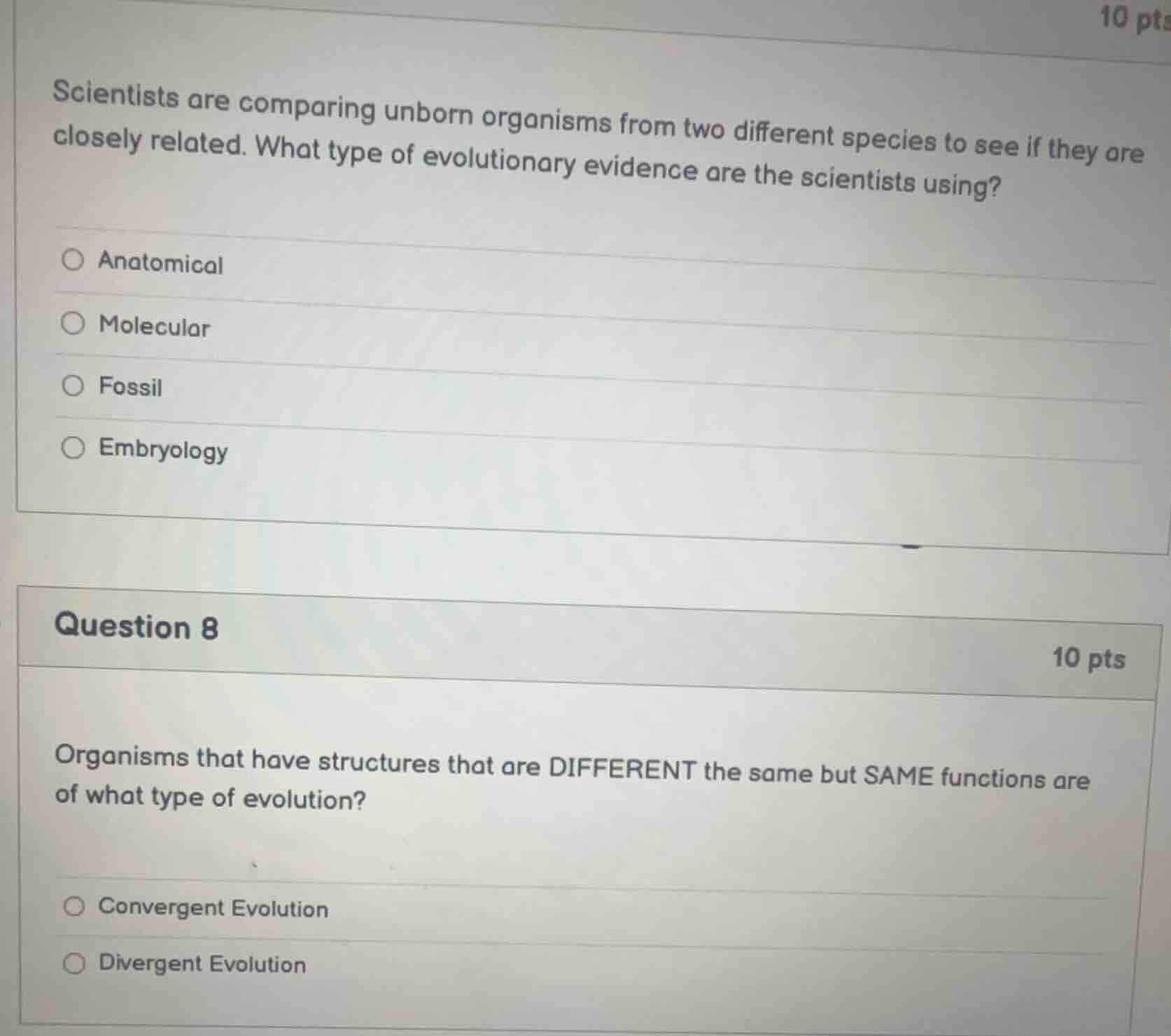 10 pts scientists are comparing unborn organisms from two different spe…
