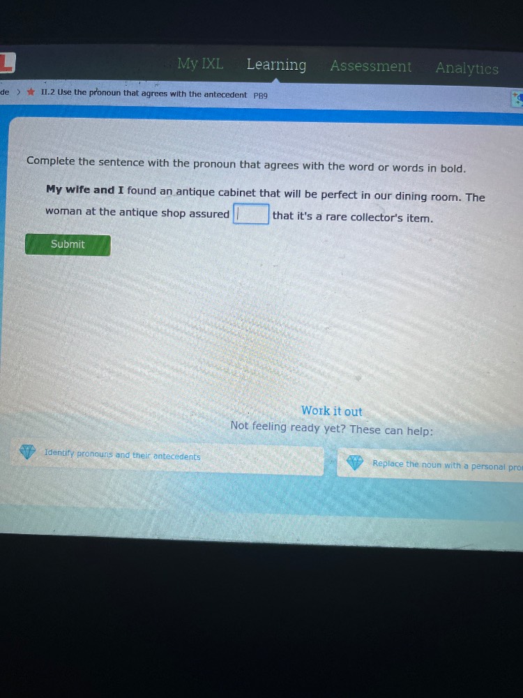 my ixl learning assessment analytics de > ★ ii.2 use the pronoun that a…