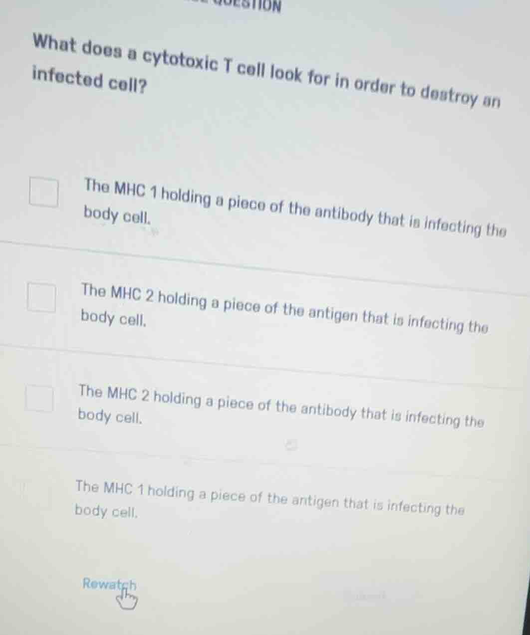 what does a cytotoxic t cell look for in order to destroy an infected c…