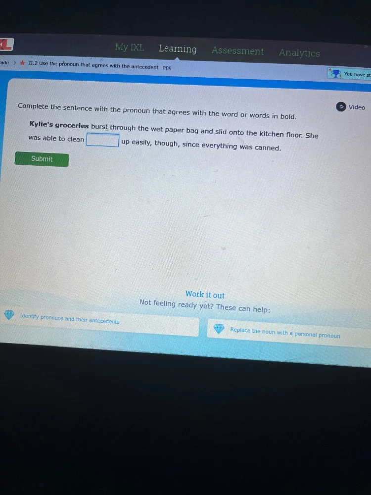 my ixl learning assessment analytics ade > ii.2 use the pronoun that ag…