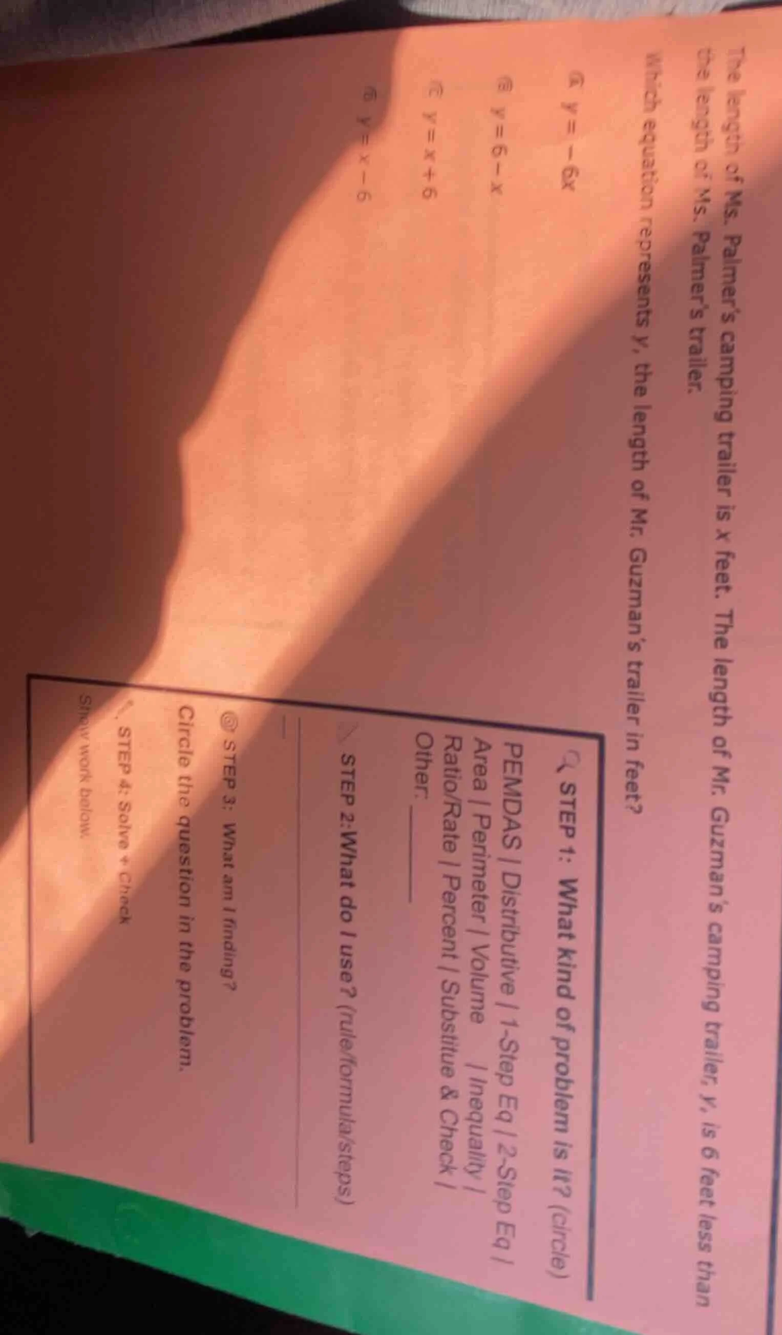 the length of ms. palmers camping trailer is $x$ feet. the length of mr…