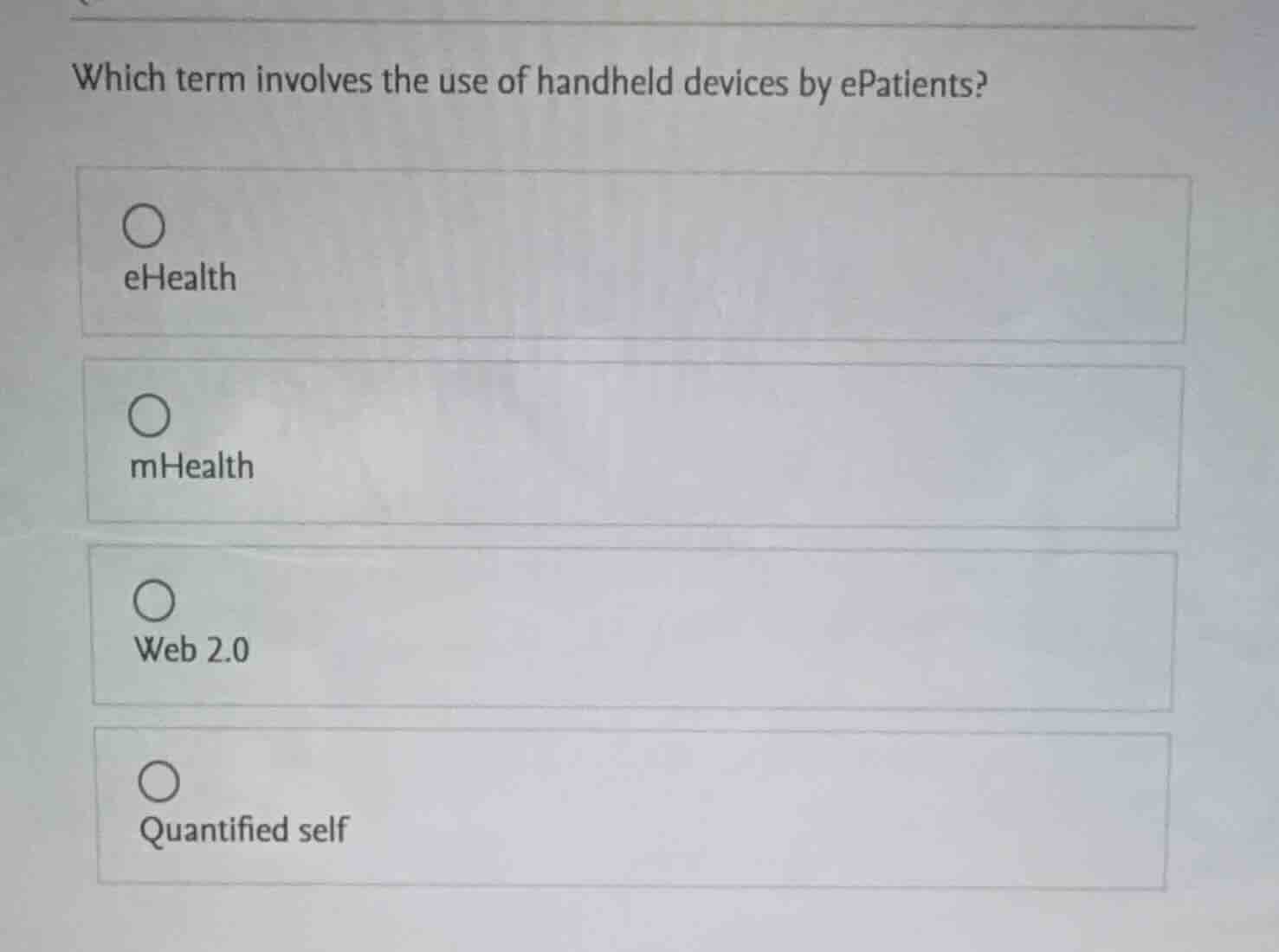 which term involves the use of handheld devices by epatients? ehealth m…