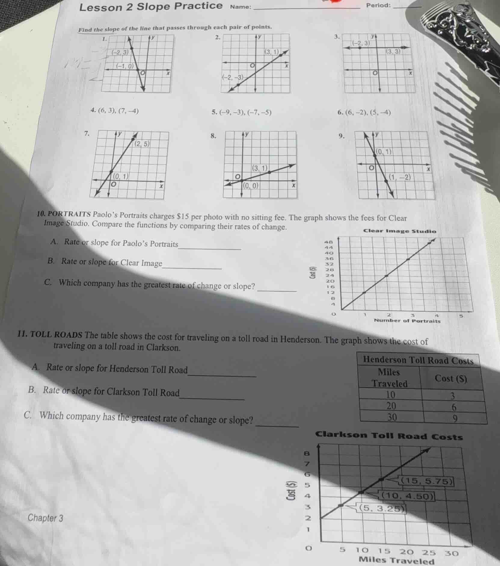 lesson 2 slope practice name: _______________ period: ______ find the s…