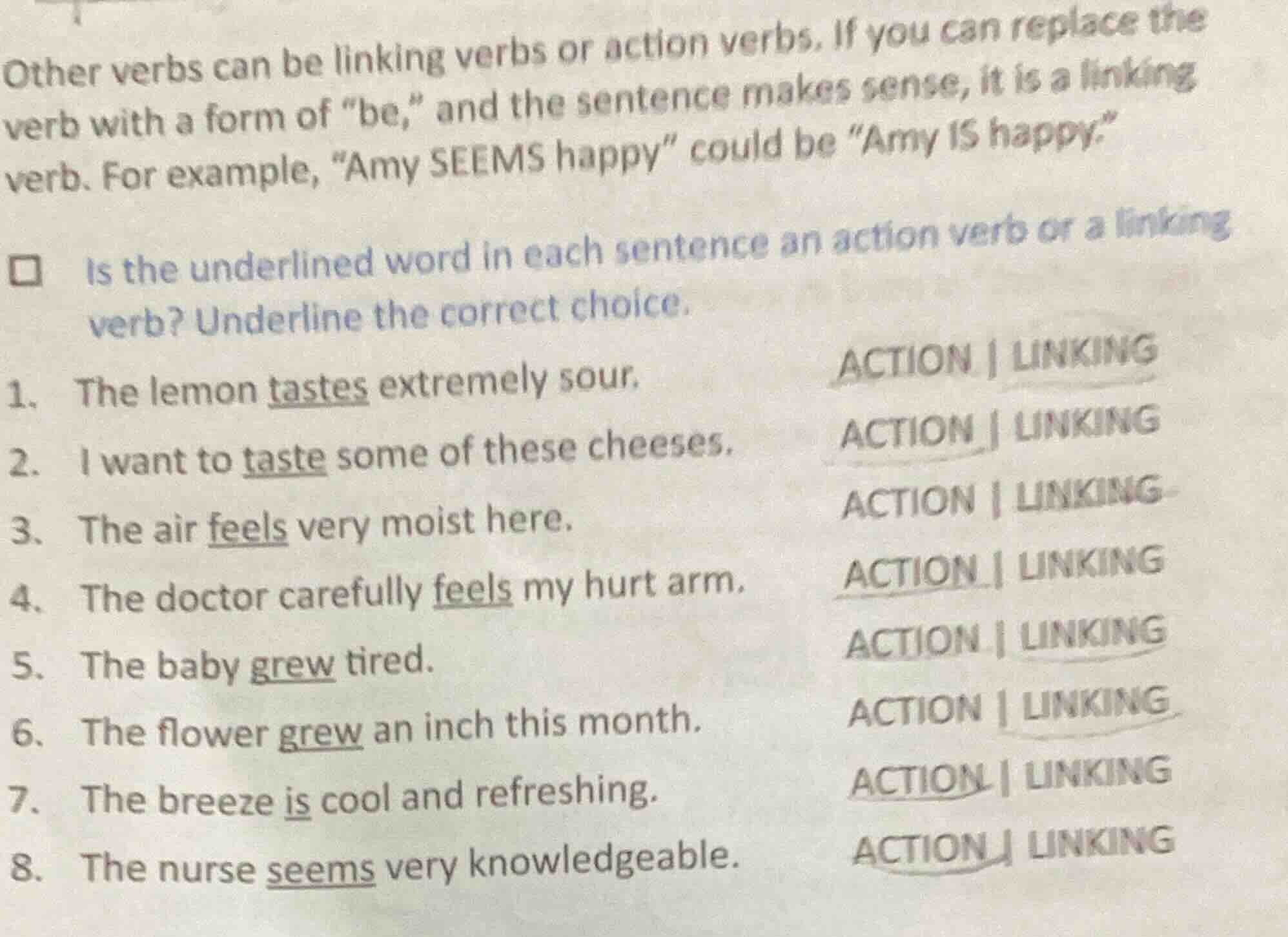 other verbs can be linking verbs or action verbs. if you can replace th…