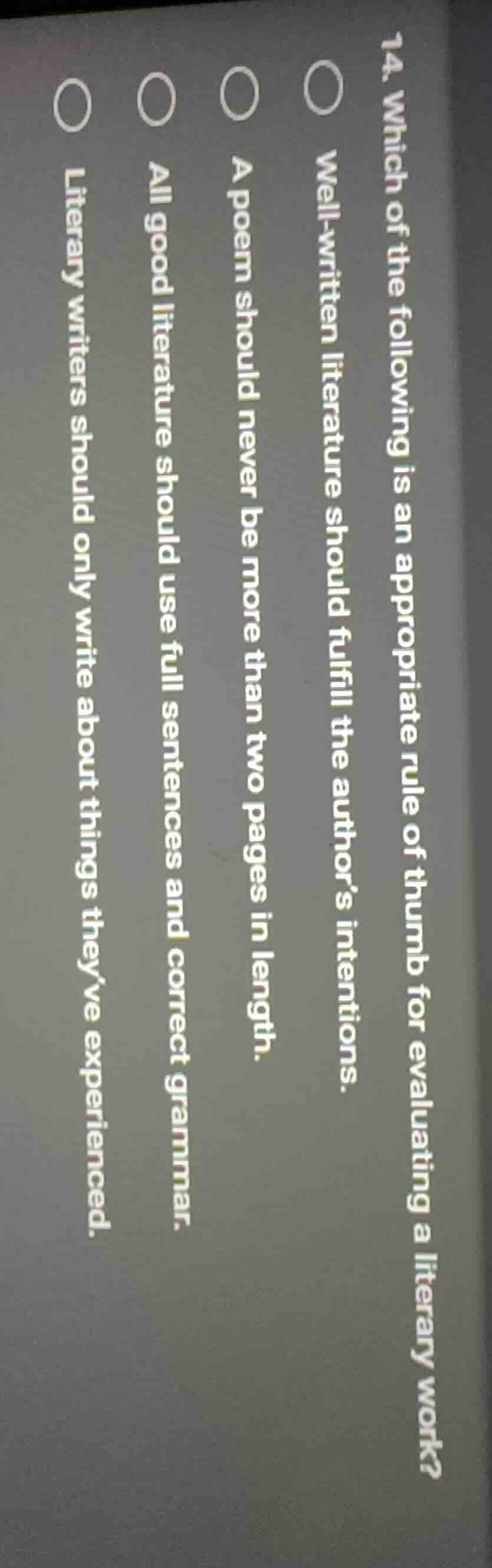 14. which of the following is an appropriate rule of thumb for evaluati…