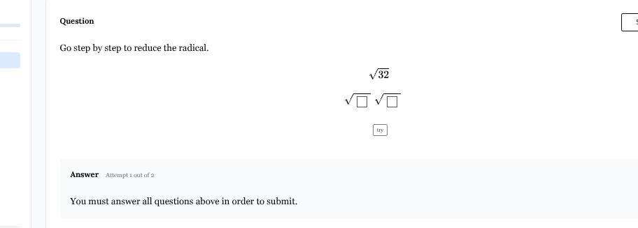 question go step by step to reduce the radical. $sqrt{32}$ $sqrt{square…