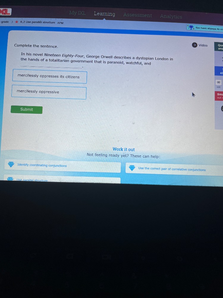 grade > r.2 use parallel structure apm complete the sentence. in his no…