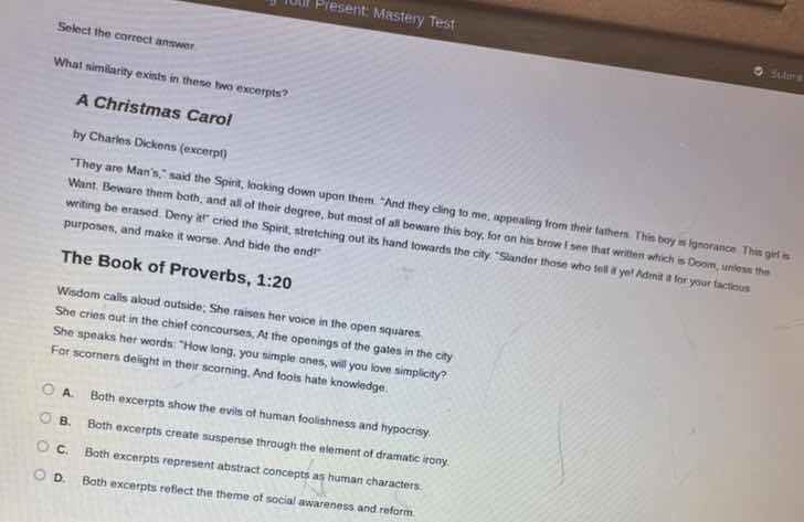 present: mastery test select the correct answer what similarity exists …