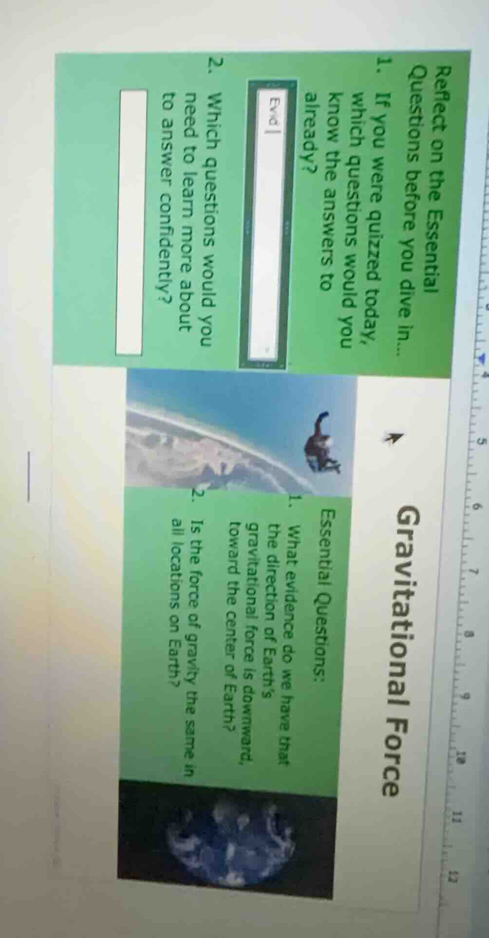 gravitational forcereflect on the essentialquestions before you dive in…