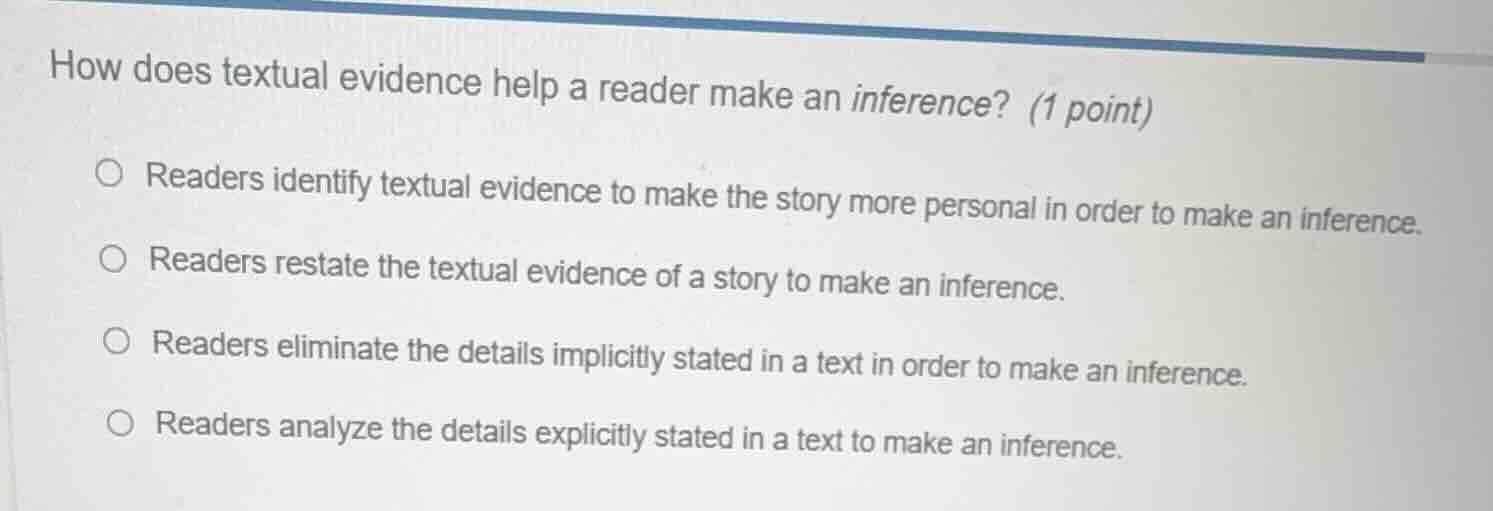 how does textual evidence help a reader make an inference? (1 point) re…