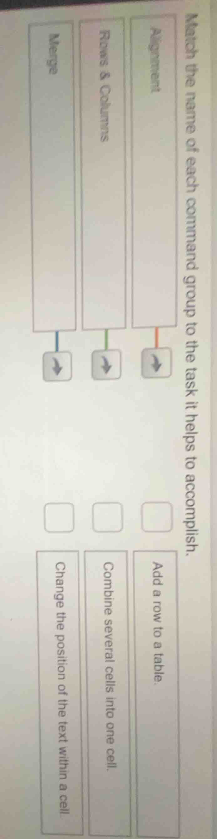 match the name of each command group to the task it helps to accomplish…