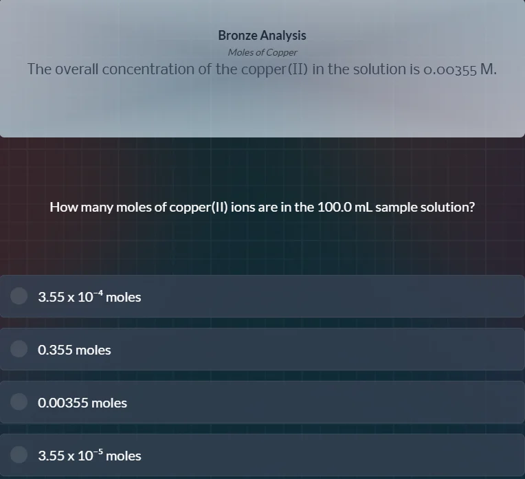 bronze analysis moles of copper the overall concentration of the copper…