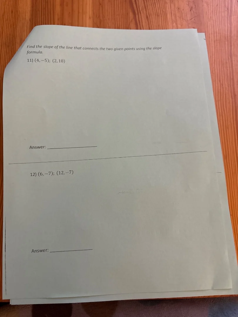 find the slope of the line that connects the two given points using the…