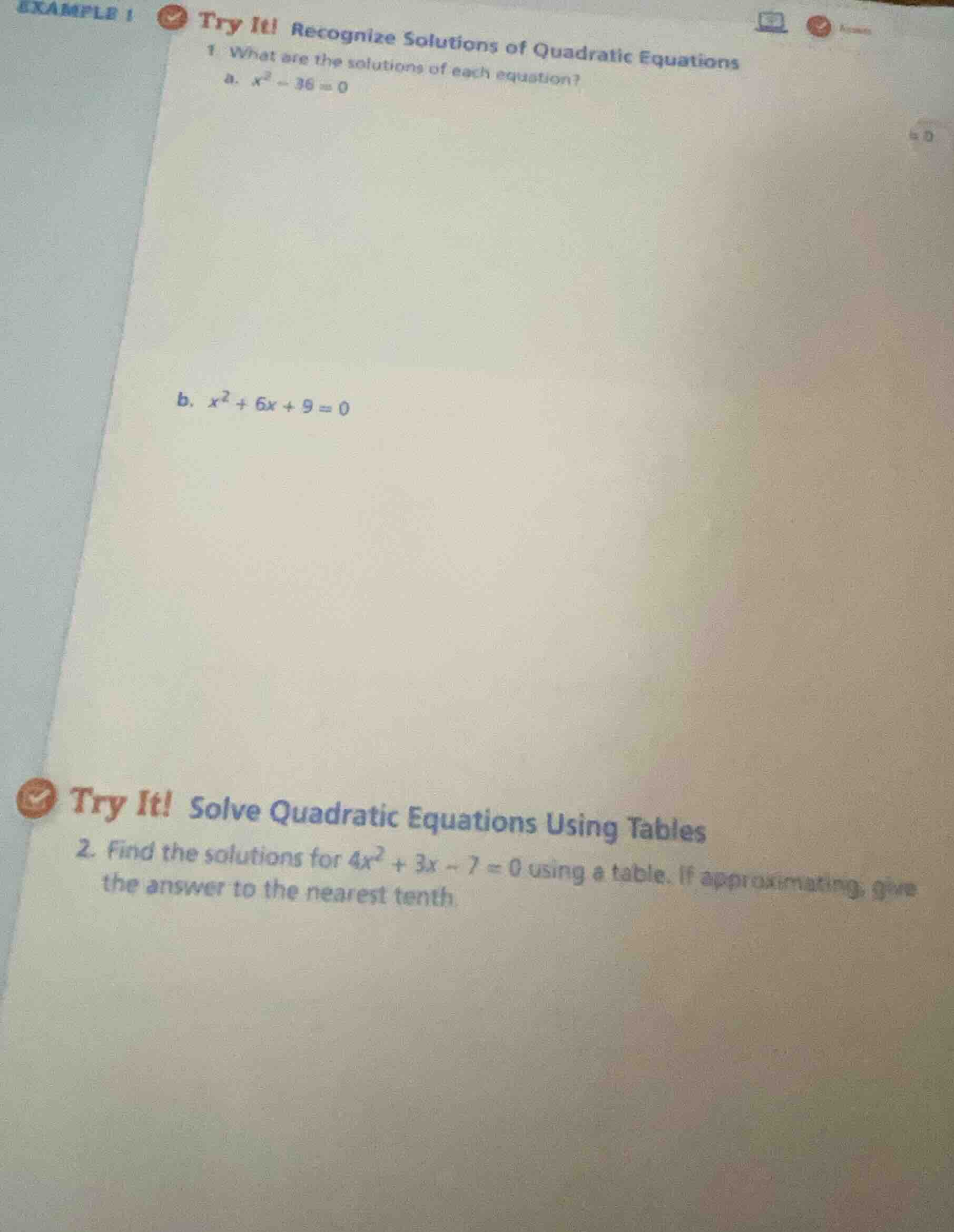example 1try it! recognize solutions of quadratic equations1. what are …