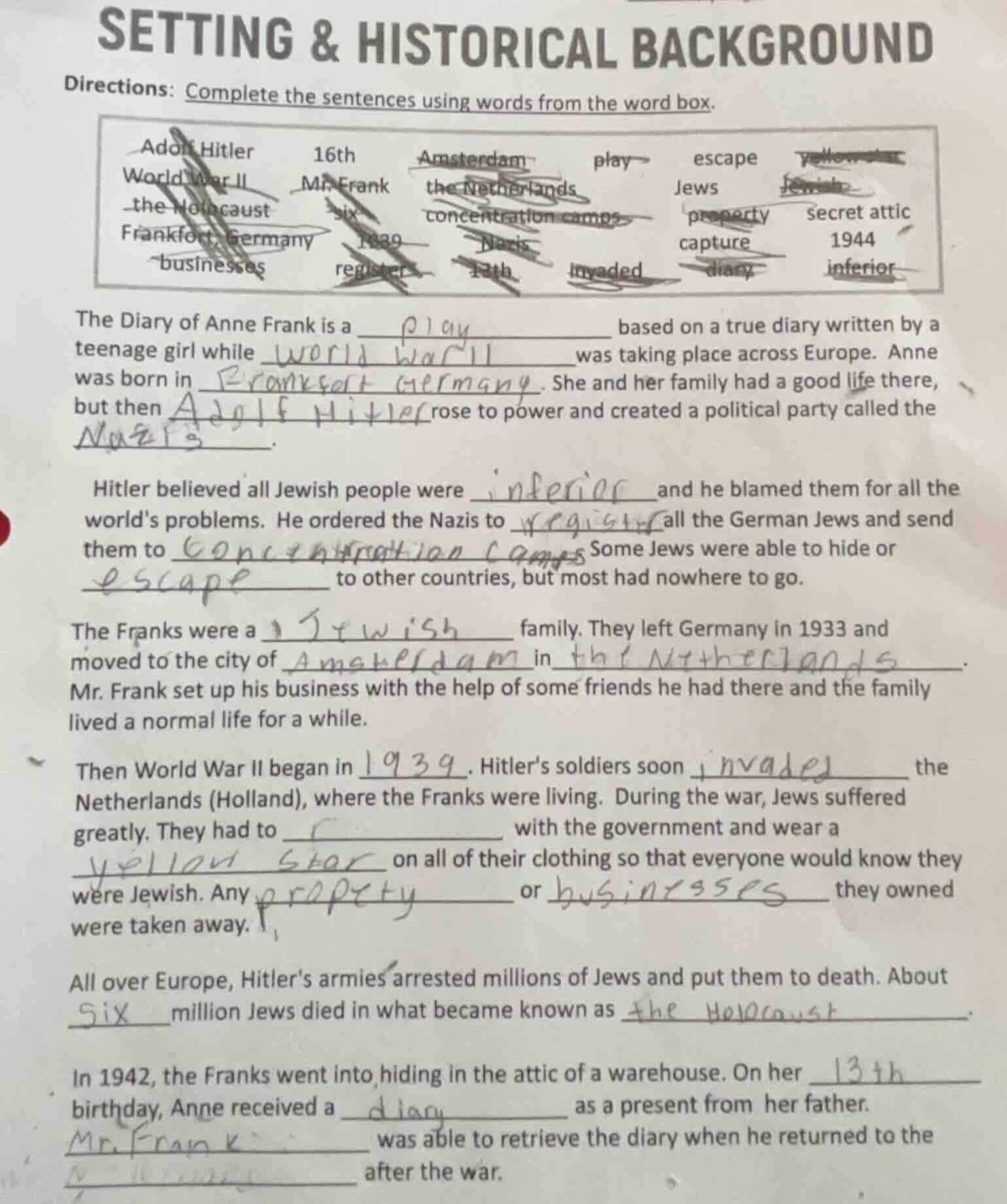 setting & historical background directions: complete the sentences usin…