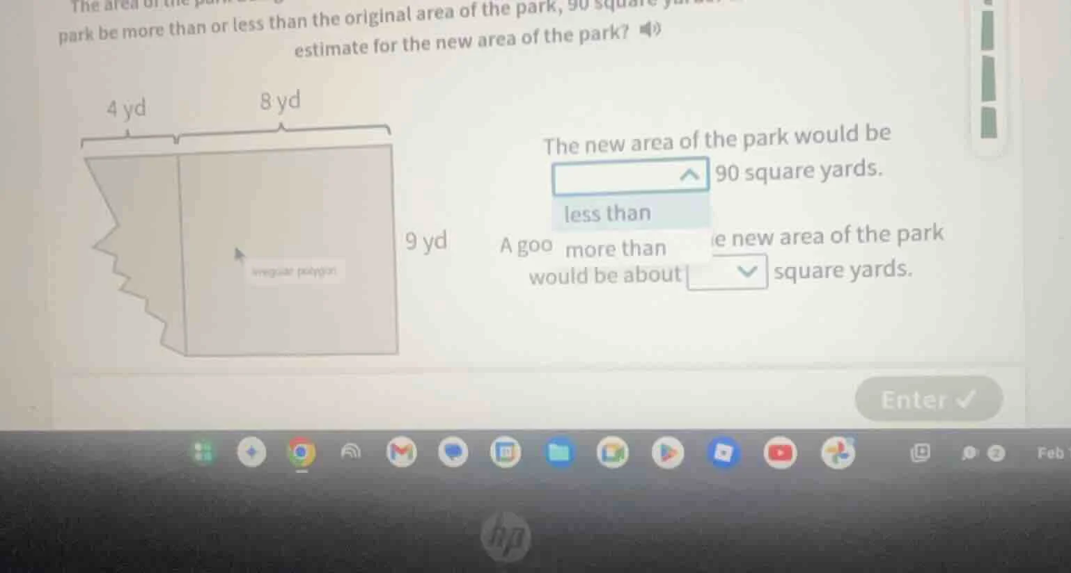 park be more than or less than the original area of the park, 90 square…