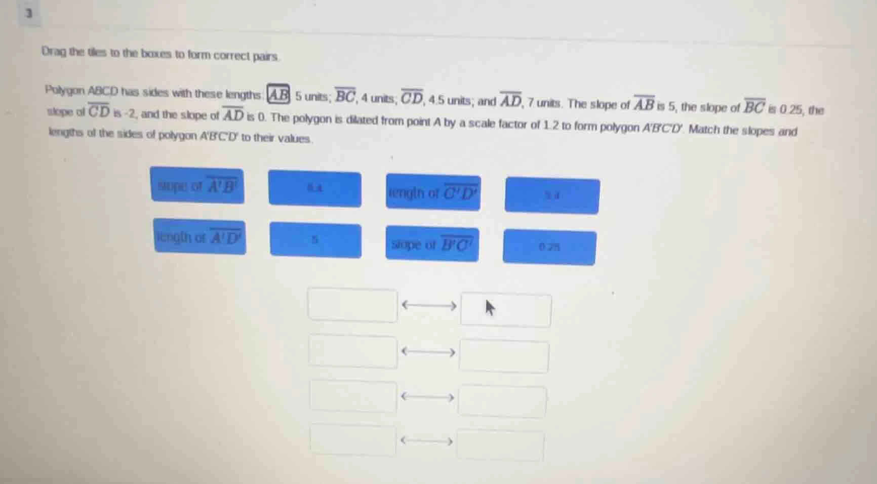 3 drag the tiles to the boxes to form correct pairs. polygon abcd has s…