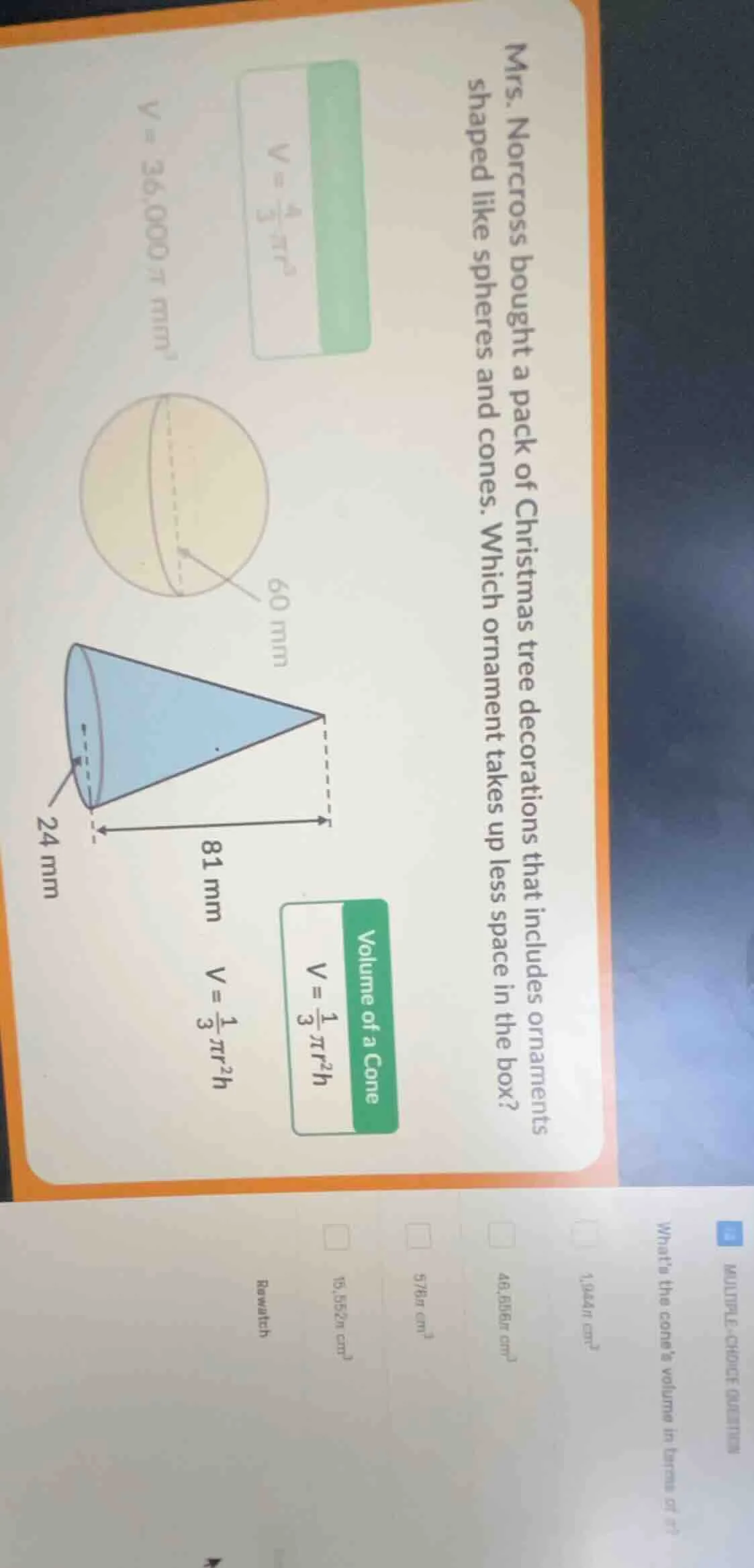 mrs. norcross bought a pack of christmas tree decorations that includes…