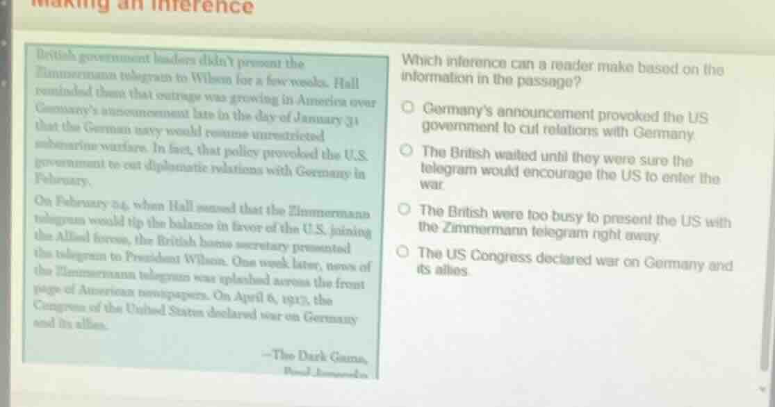 making an inference british government leaders didnt present the zimmer…