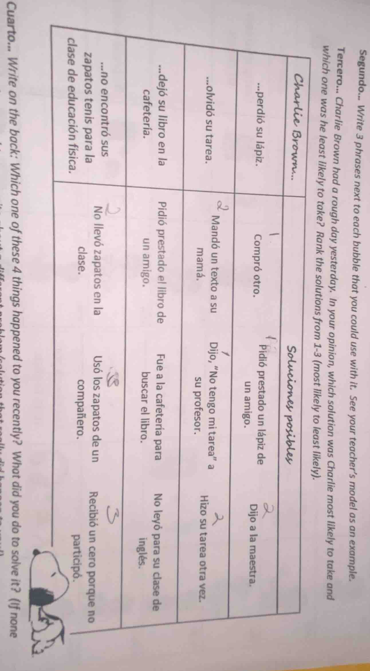 segundo... write 3 phrases next to each bubble that you could use with …