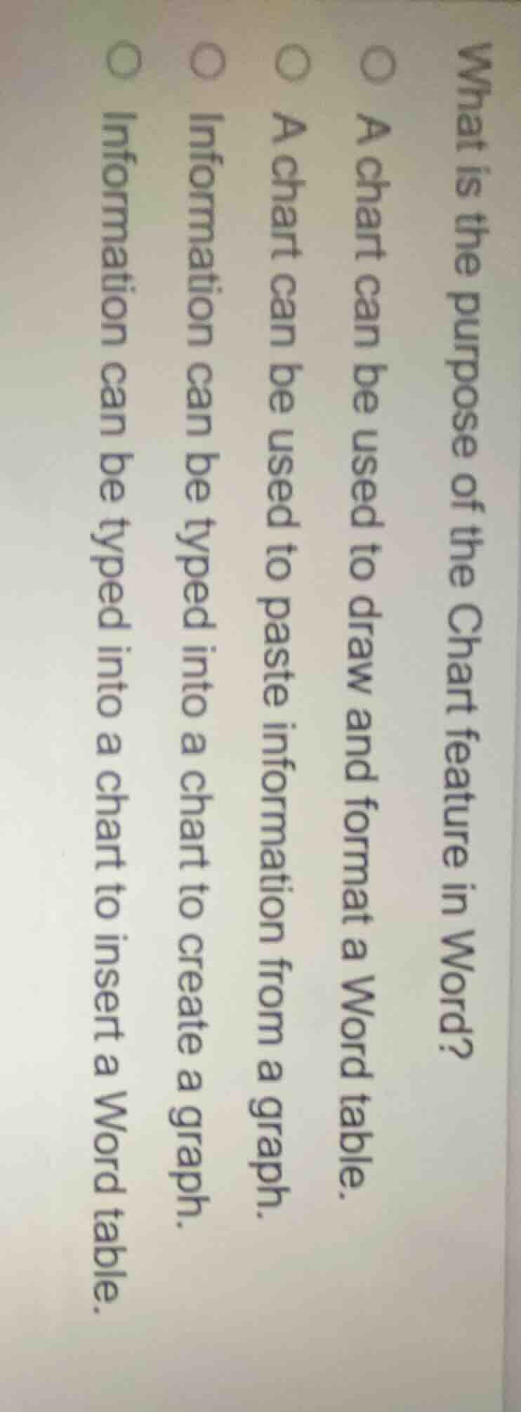 what is the purpose of the chart feature in word?○ a chart can be used …