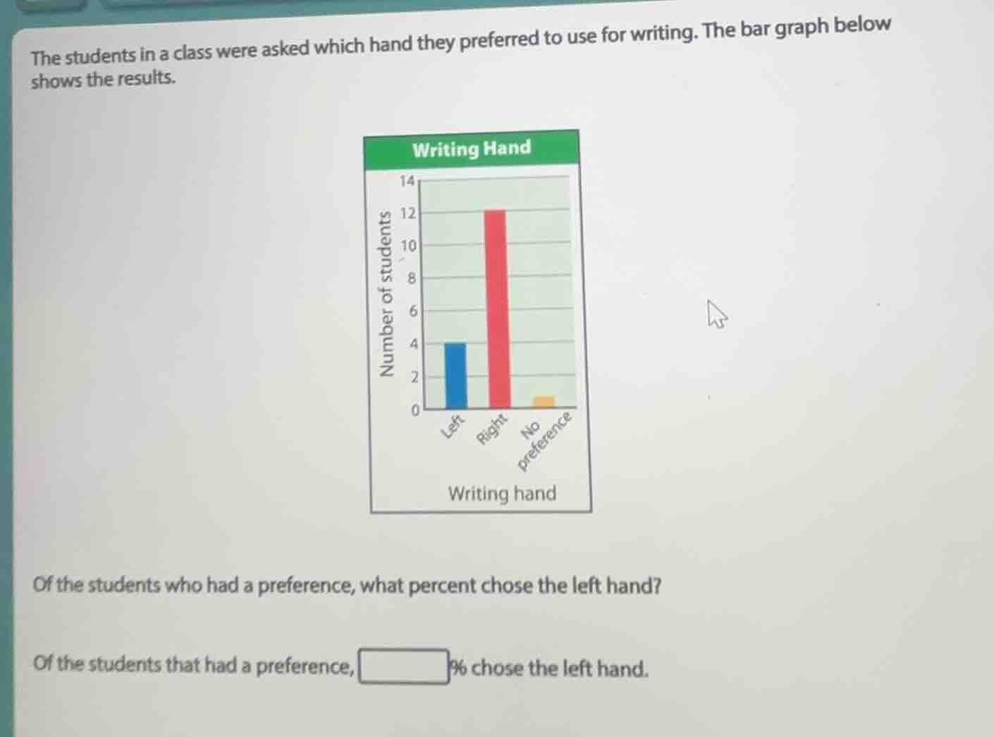the students in a class were asked which hand they preferred to use for…