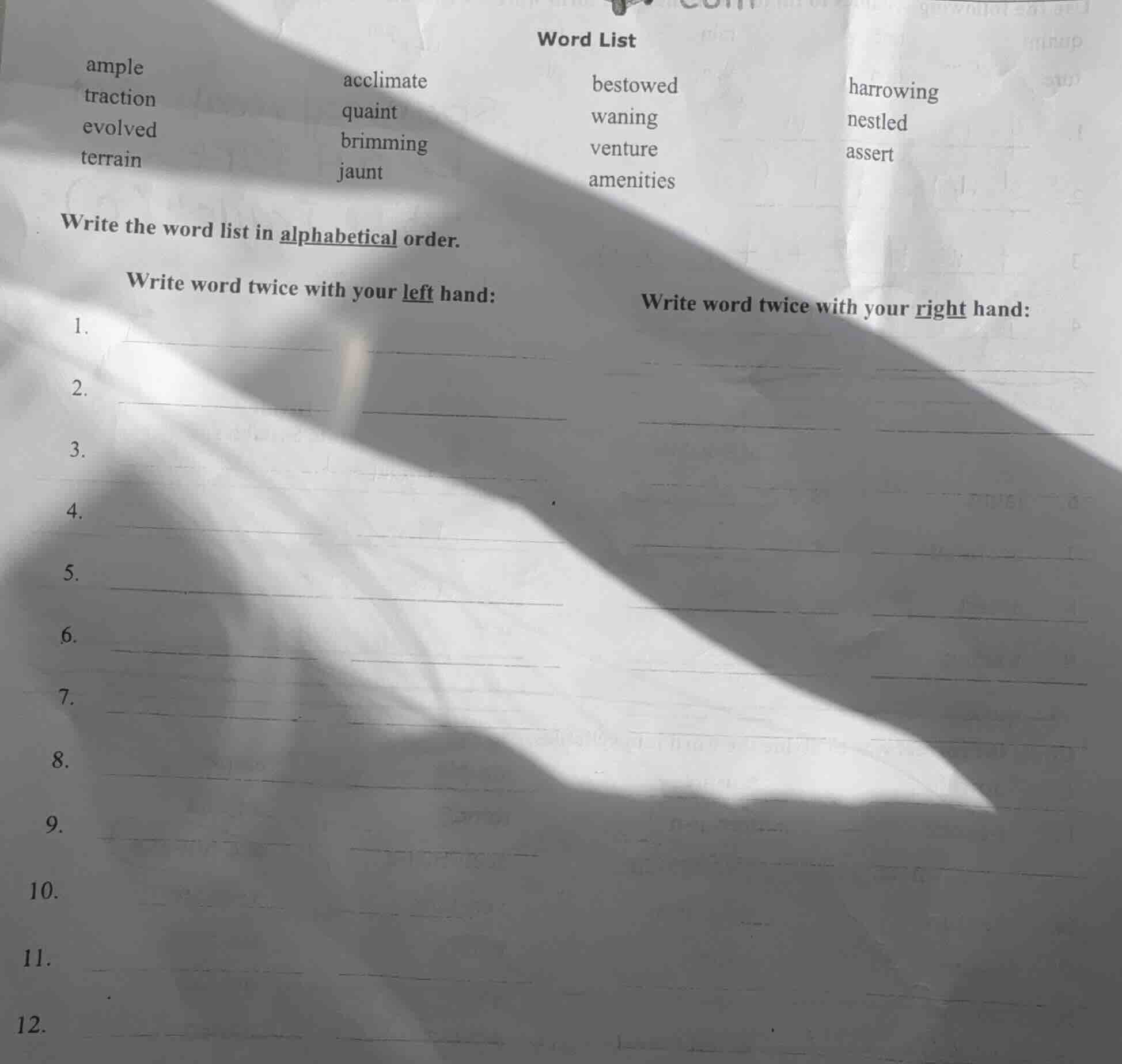 word list ample acclimate bestowed harrowing traction quaint waning nes…