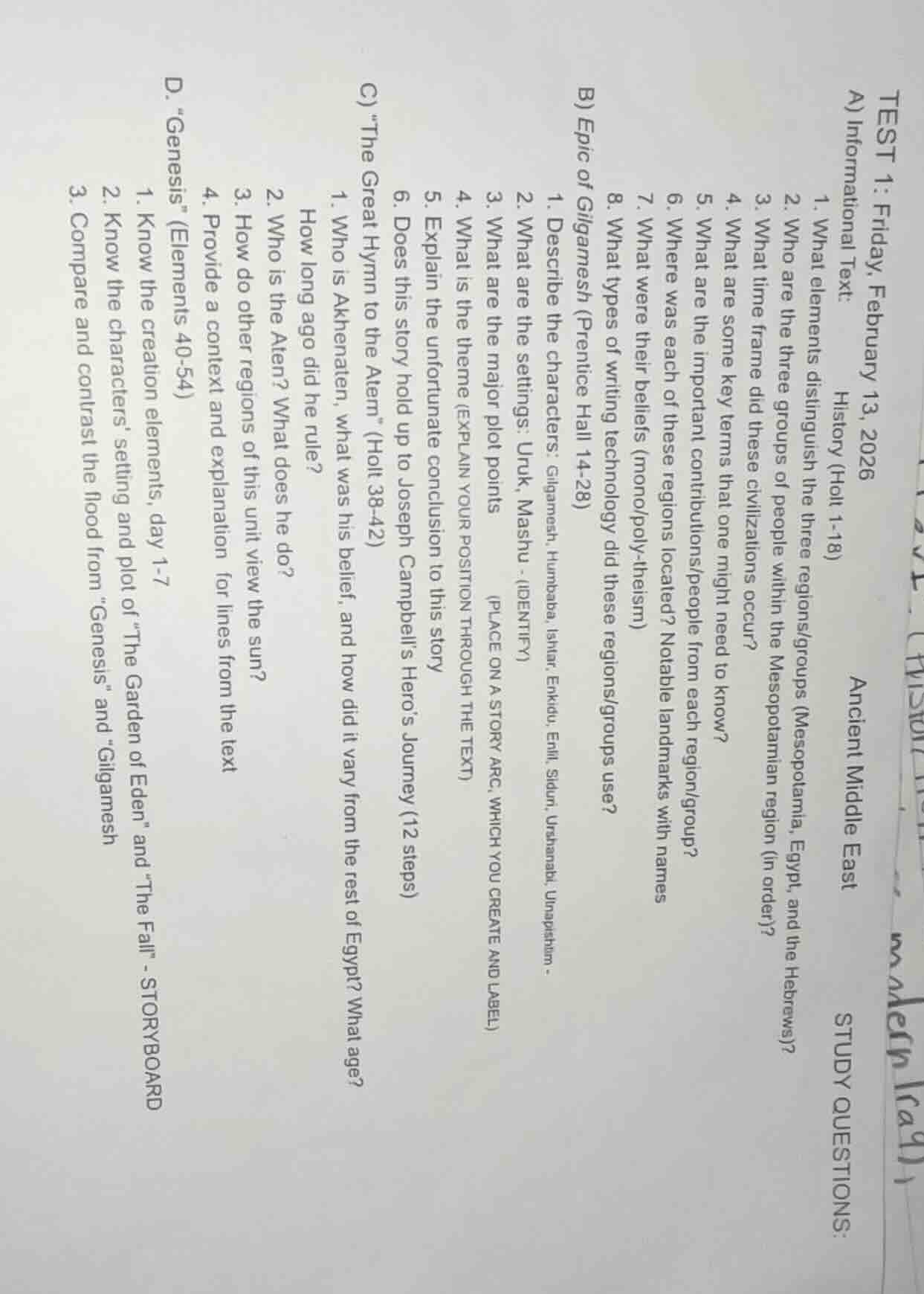 test 1: friday, february 13, 2026study questions:ancient middle easta) …