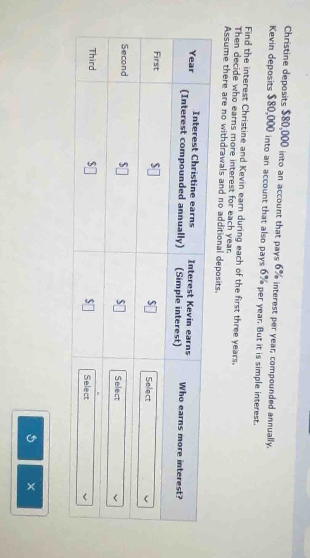 christine deposits $80,000 into an account that pays 6% interest per ye…